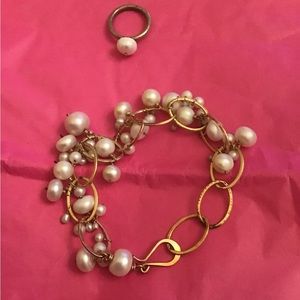 Gold bracelet with mother of Pearl ring Matching set
